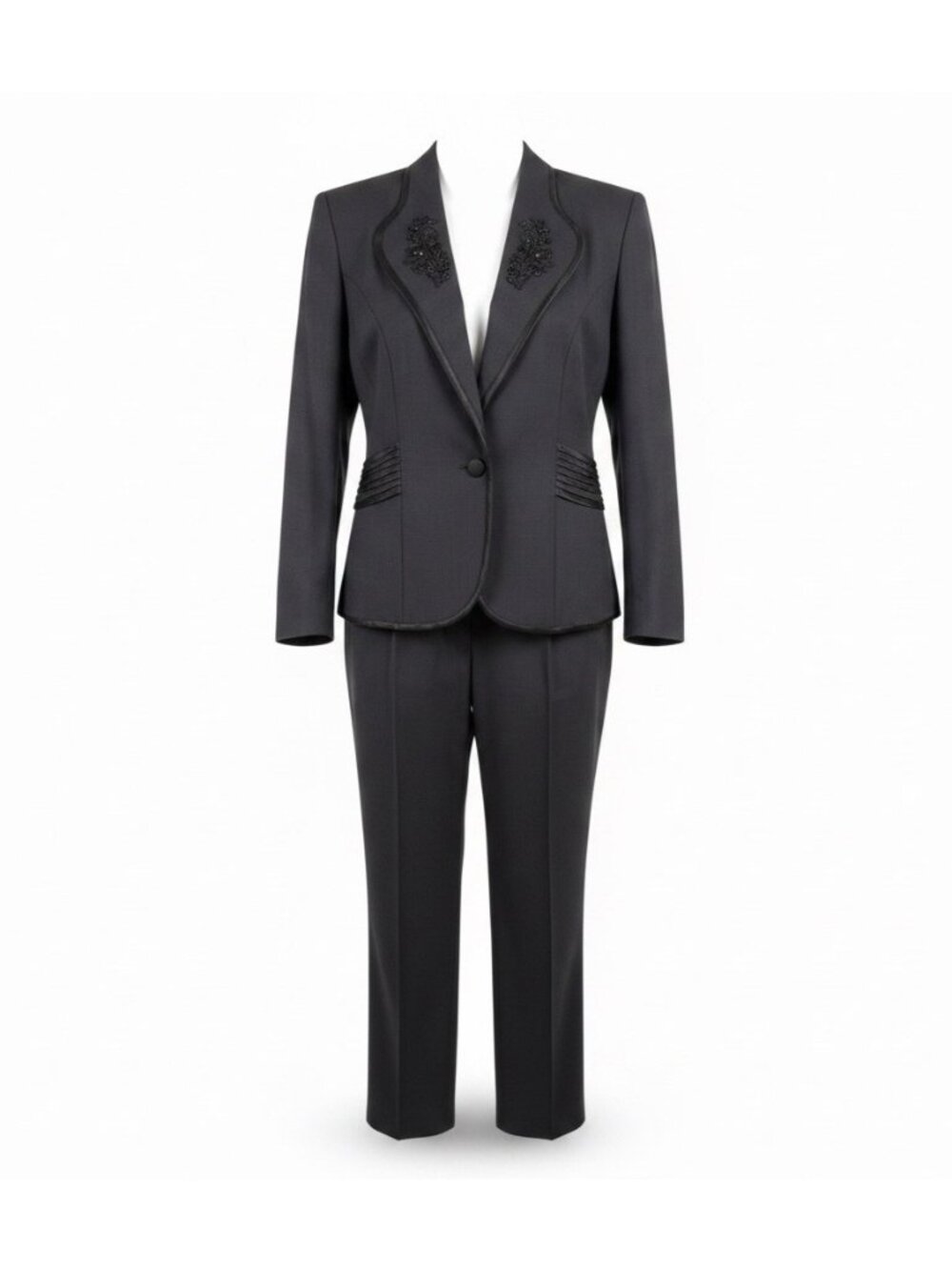 R.J. & Co Petite Womens Black Beaded Blazer & Pants 2-Piece Sz 14P Top12P Pants